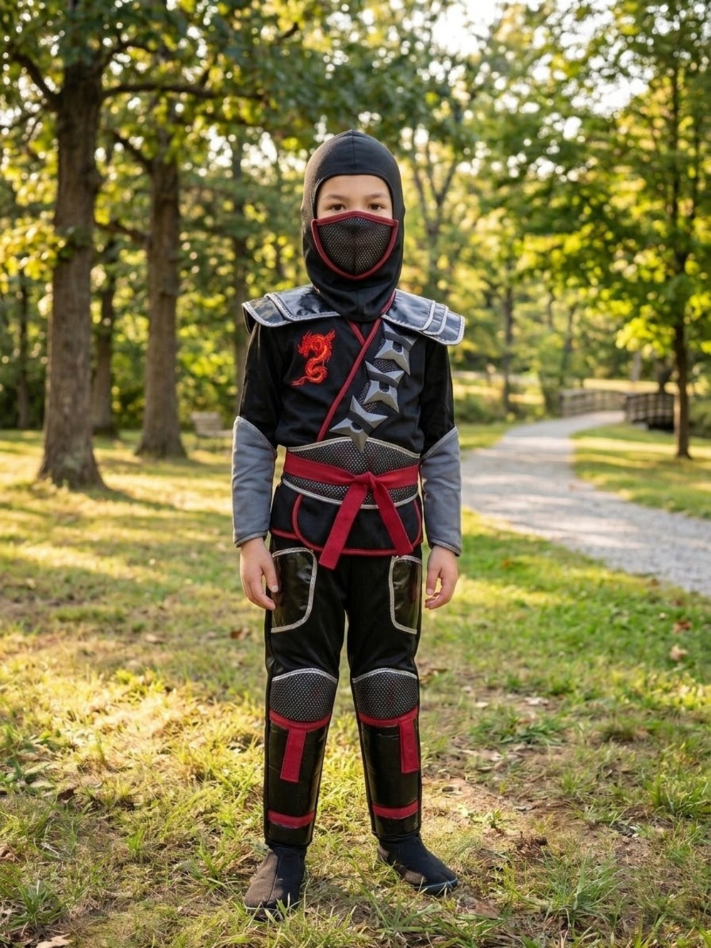Teetot Ninja Halloween Costume Child 7-8 Black Red Dragon Warrior Costume